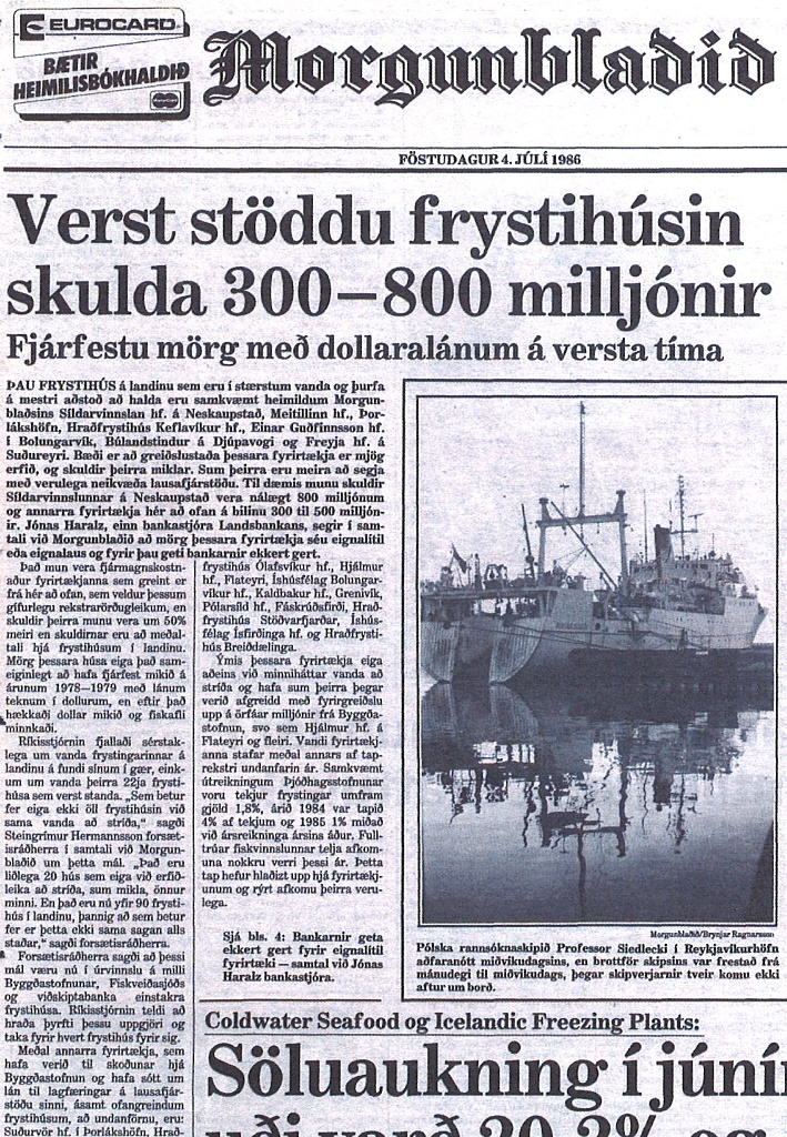 Hluti af baksíðu Morgunblaðsins 4.júlí 1986.